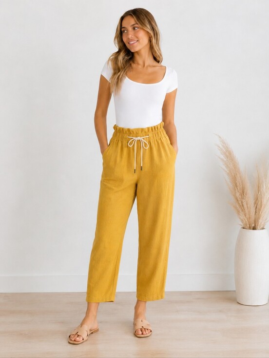 Deluc Pants - DELUC Mustard Yellow High-Waisted Drawstring Pants Size XS